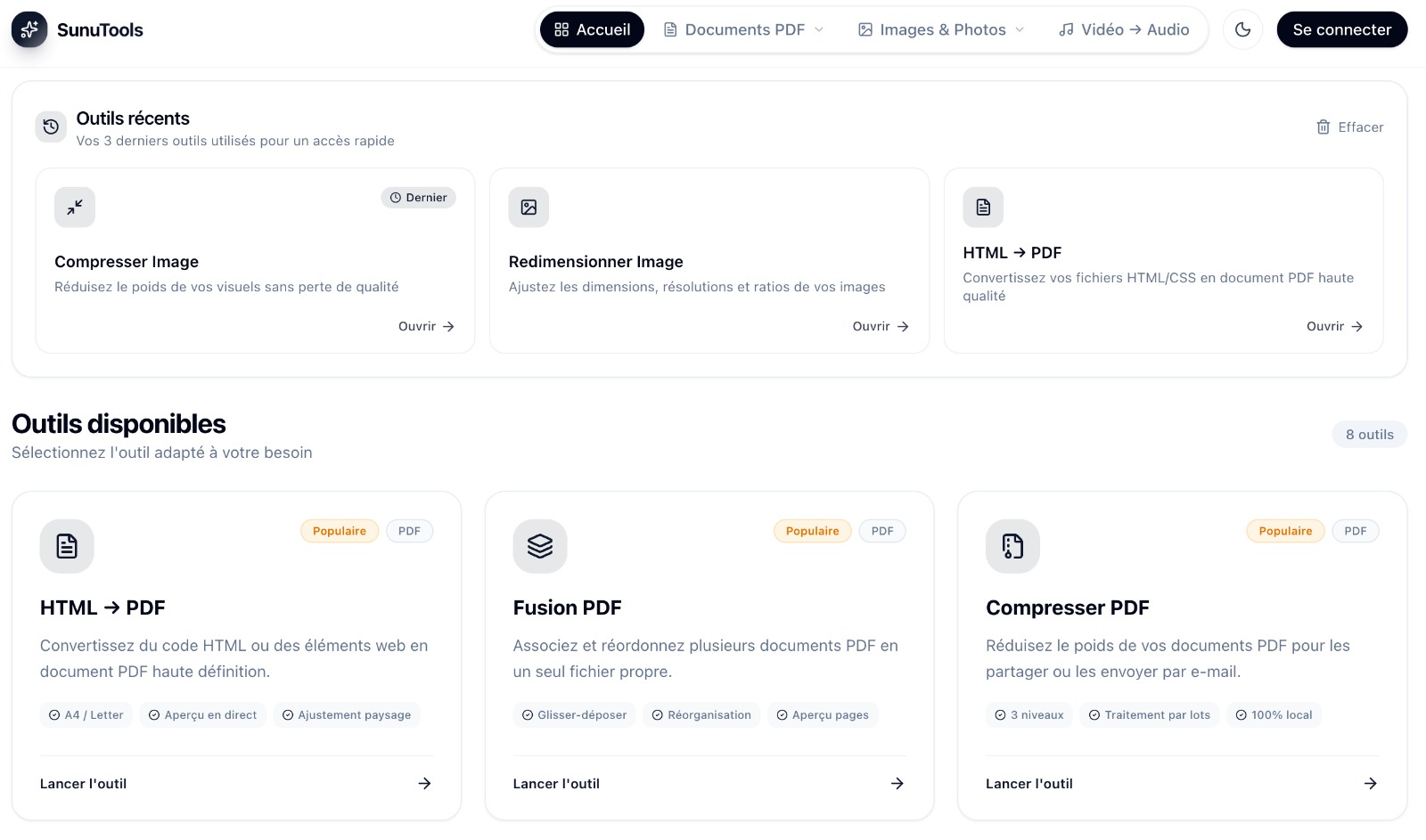 SunuTools — Outils PDF, Images & Vidéos 100% Gratuits