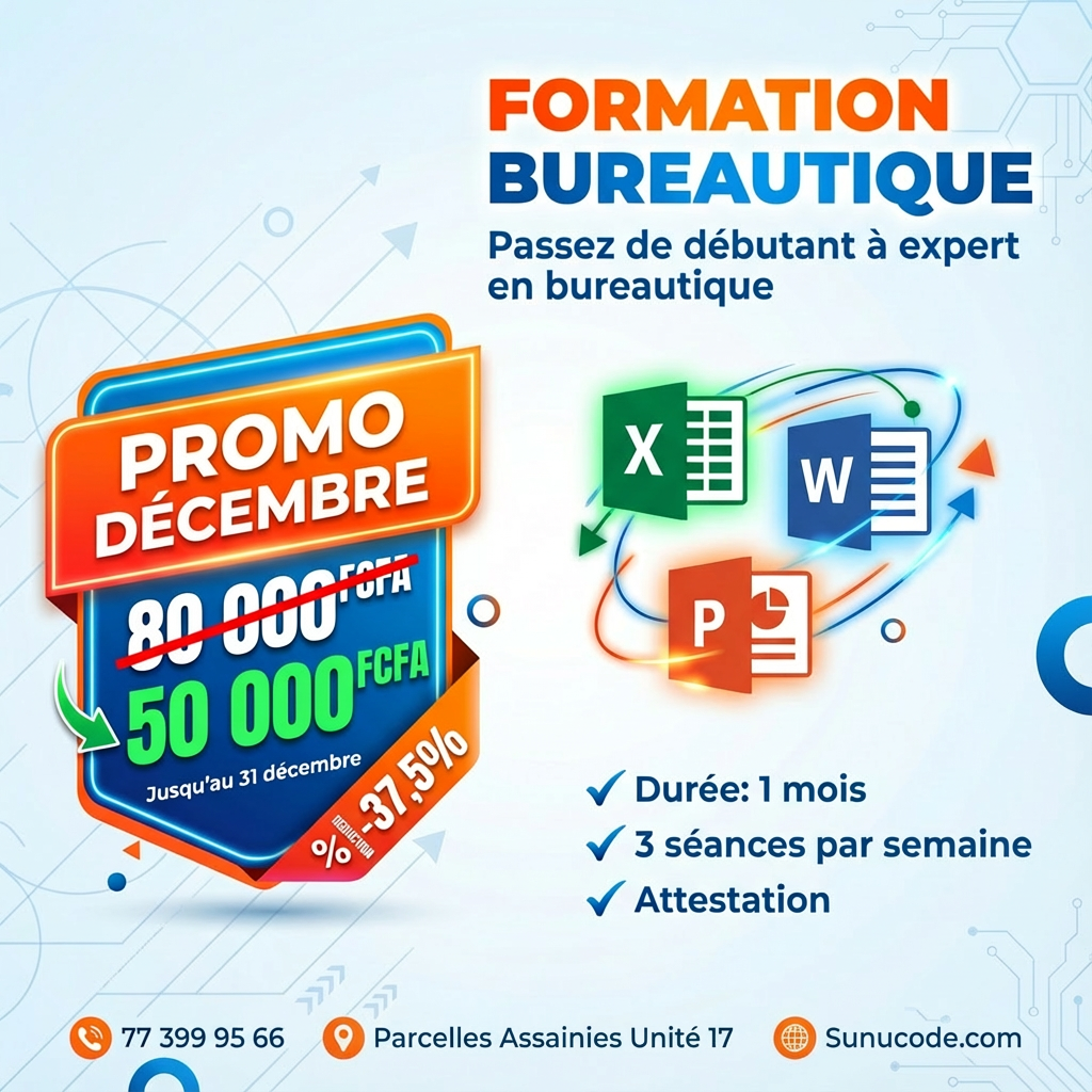 Formation Bureautique Parcelles Assainies : Promo Sunucode