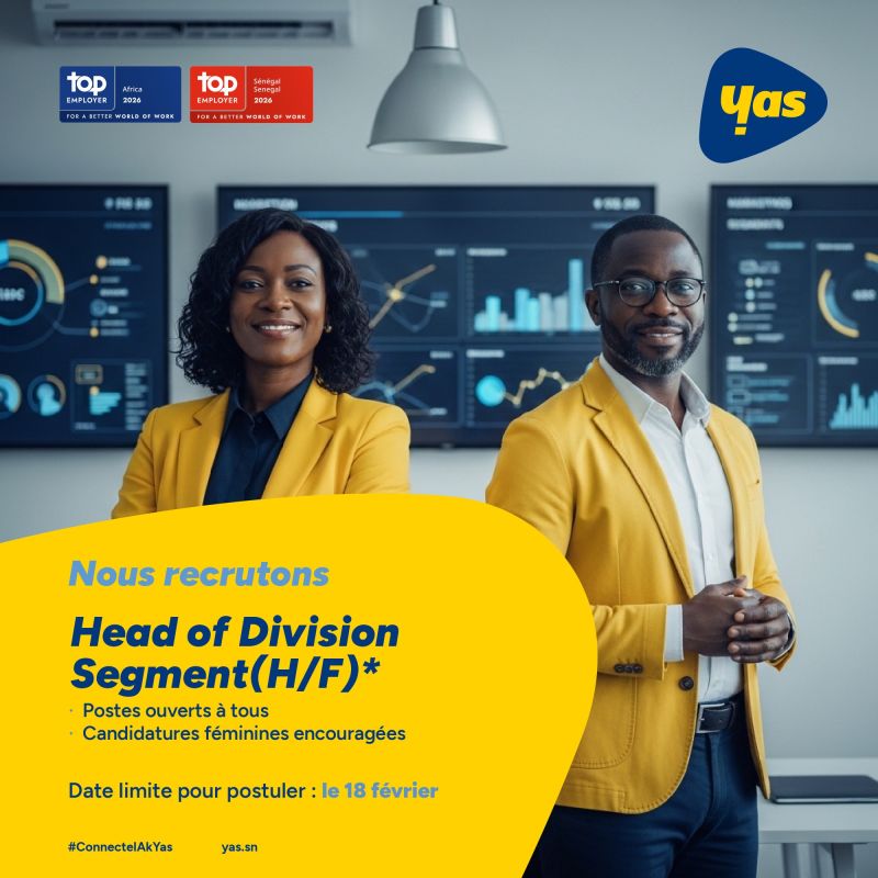 Recrutement Head of Division Segment Yas Sénégal - Offres d'emploi