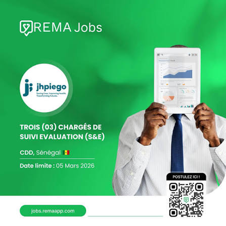 Jhpiego recrute 3 Chargés de Suivi Évaluation au Sénégal - Offres d'emploi